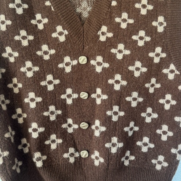 Cider Brown Floral Retro Crop Sweater Vest Designer LV S - Picture 3 of 7